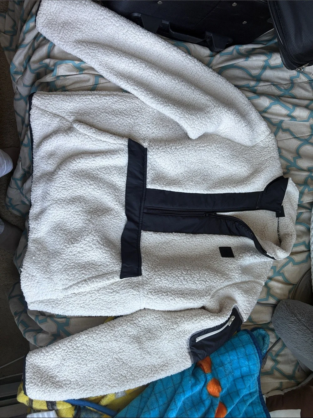 Under Armour Cozy Ivory Sherpa Pullover with Black Trim